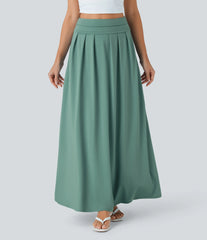 High Waisted Tummy Control Flare Maxi Casual Skirt with Pockets