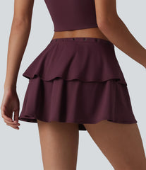 SoftlyZero™ Airy Mid Rise Eyelet 2-in-1 InstantCool Mini Casual Tiered Skirt with Pocket