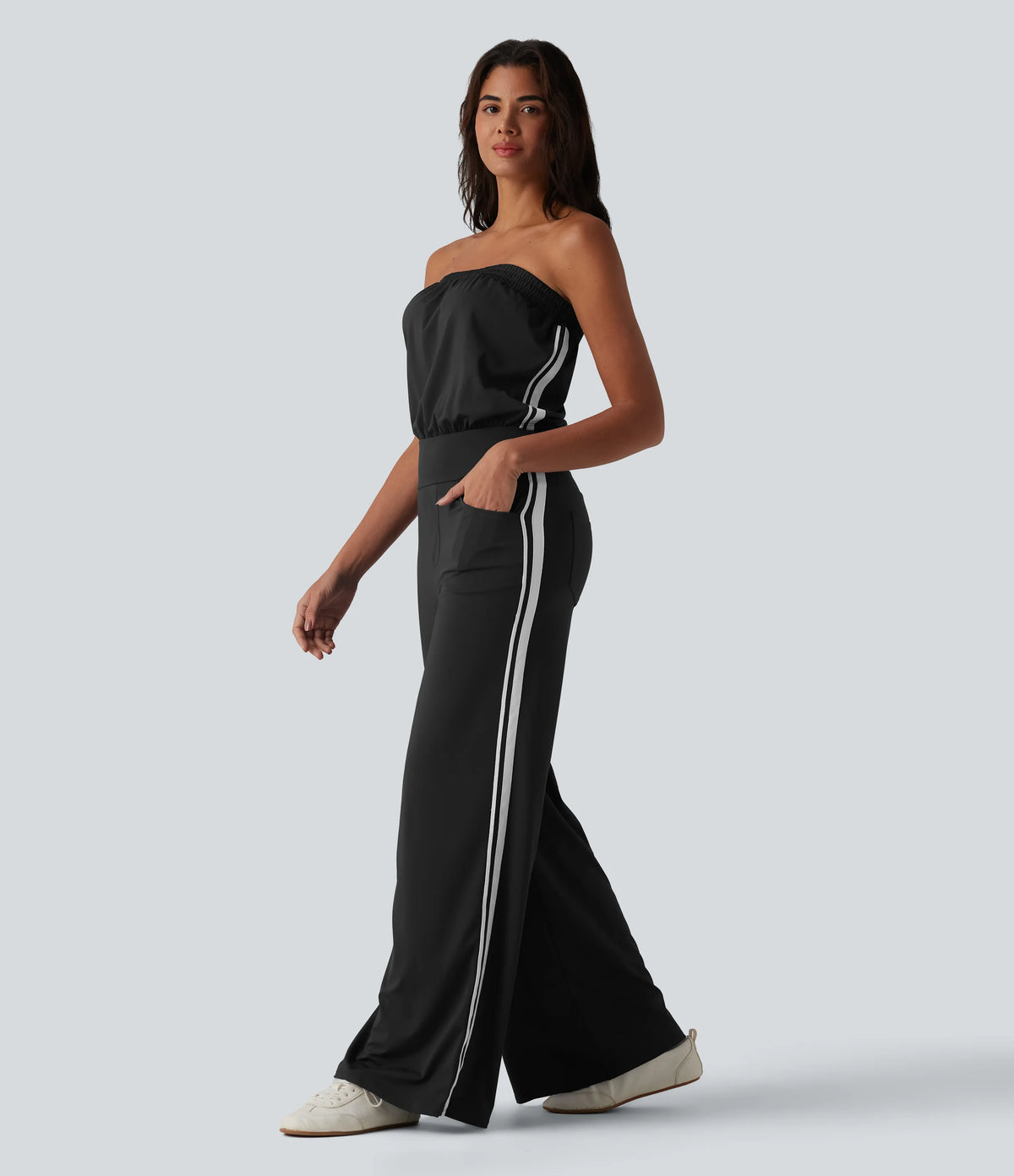 SoftlyZero™ QuickDry Tube Side Stripes Casual Jumpsuit with Pockets-Easy Peezy