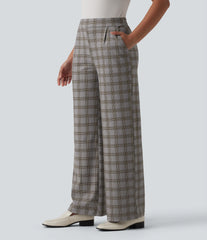 Halara Flex™ High Waisted Wide Leg Plaid Work Pants with Pockets