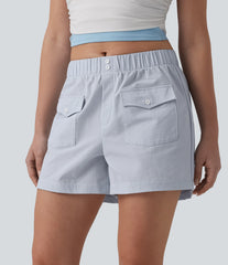Mid Rise Quick Dry Crinkle Casual Baggy Shorts with Flap Pockets