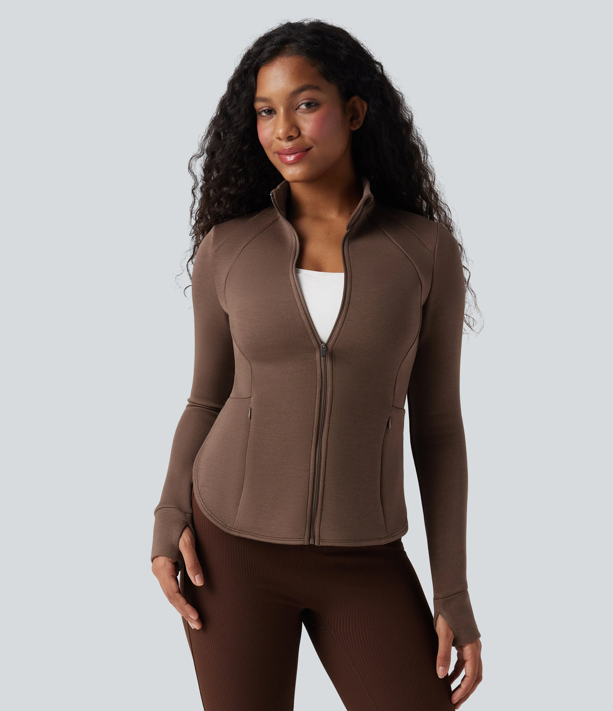 SpacerTek™ Stand Collar Reglan Long Sleeve Thumb Holes Workout Jacket