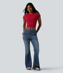 Halara Flex™ Mid Rise Draped Lyocell Washed Flare Casual Jeans with Pockets