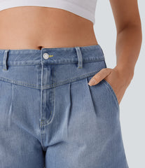 Halara Flex™ High Waisted Washed Denim Casual Shorts with Pockets
