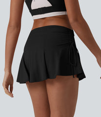 SoftlyZero™ Airy Low Rise Ruched Drawstring 2-in-1 InstantCool Micro Mini Tennis Skirt with Pockets