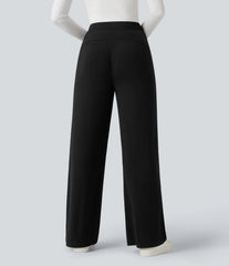 High Waisted Wide Leg Thermal Work Pants with Pockets
