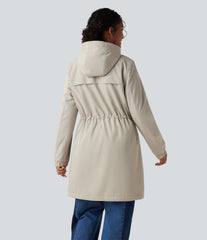 Hooded Long Sleeve Drawstring Longline Fleece Casual Parka Coat with Pockets