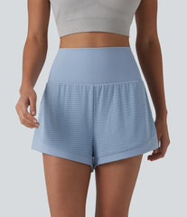 High Waisted Tummy Control Eyelet 2-in-1 Yoga Shorts 2.5'' with Pocket