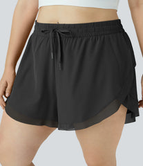 Drawstring Contrast Mesh 2-in-1 Plus Size Shorts 4"