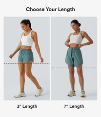 Mid Rise Drawstring Contrast Mesh 2-in-1 Flowy Yoga Shorts 7''