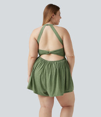 Plus Size Padded 2-in-1 Romper with Pockets-Easy Peezy Edition