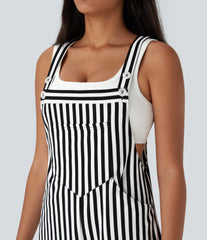 Stripe Waffle Jogger Overalls with Pockets