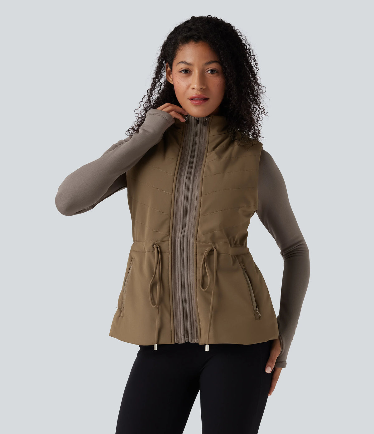 PuffFlex 3-in-1 High-Neck Long Sleeve Thumb Holes Fleece Jacket &Quilted Vest with Pockets