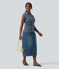Halara Flex™ V Neck Sleeveless Denim Casual Shirt