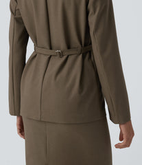 Long Sleeve Work Linen-Blend Blazer with Pockets