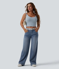 Halara Flex™ Low Rise Wide Leg Stripes Casual Jeans with Pockets