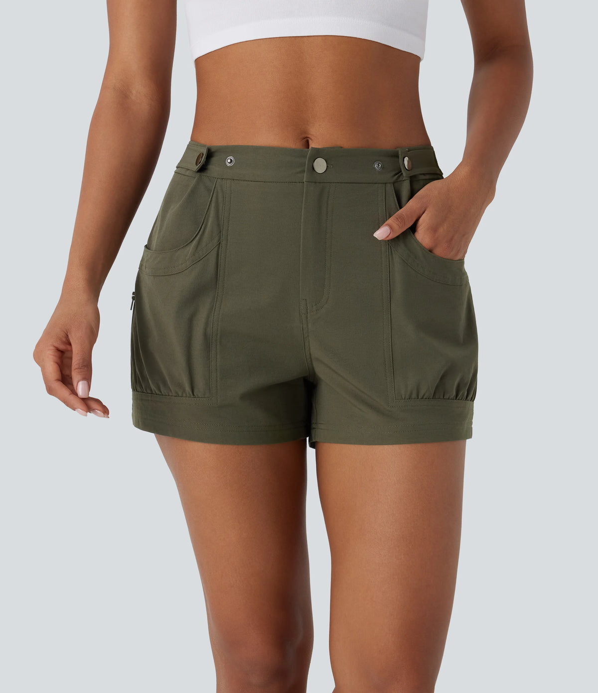 Mid Rise Adjustable Waistband Pocket Casual Shorts