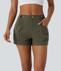 Mid Rise Adjustable Waistband Pocket Casual Shorts
