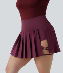 Plus Size Breezeful™ High Waisted Pleated 2-in-1 Asymmetric Hem Quick Dry Mini Yoga Skirt with Pockets