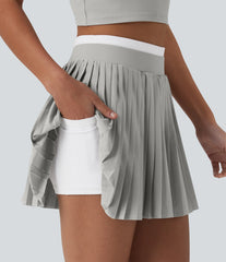 Breezeful™ High Waisted Color Block 2-in-1 Pleated Mini Quick Dry Tennis Skirt with Pockets