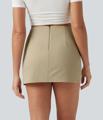 High Waisted Crossover 2-in-1 A-Line Stretchy Poplin Mini Casual Skirt