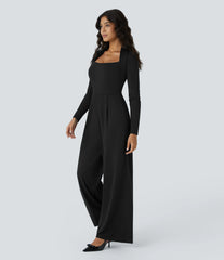 Long Sleeve Pocket Wide Leg Jumpsuit-Easy Peezy