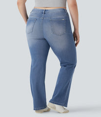 Plus Size Halara Flex™ High Waisted Washed Casual Bootcut Jeans with Pockets