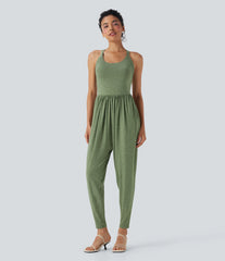 U Neck Harem Casual Jumpsuit with Pockets-Easy Peezy Edition DD-F Cups