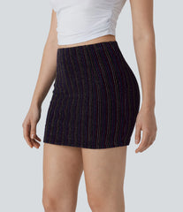 High Waisted 2-in-1 Pocket Sparkle Bodycon Mini Casual Skirt