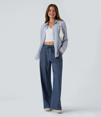 Halara Flex™ Low Rise Drawstring Wide Leg Silver Shine Casual Sweatpants Jeans with Pockets