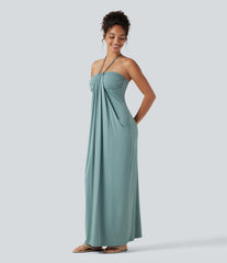 Halter Tie Back Built-in Bra Maxi Dress with Pockets