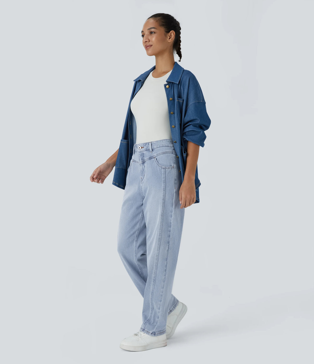 Halara Flex™ High Waisted Zipper Pockets Washed Casual Jeans