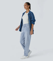 Halara Flex™ High Waisted Zipper Pockets Washed Casual Jeans