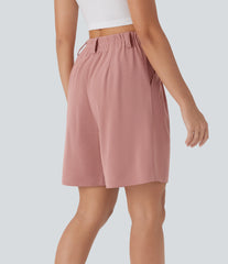 High Waisted Pocket Waffle Casual Bermuda Shorts
