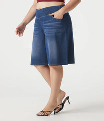 Halara Flex™ Denim Plus Size Crossover High Waisted Tummy Control Casual Baggy Shorts with Pockets