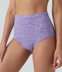 High Waisted Tummy Control Jacquard Bikini Bottom Swimsuit