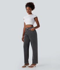 Halara Flex™ Mid Rise Washed Casual Baggy Jeans with Pockets