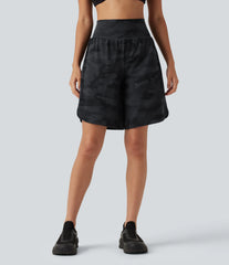 Halara UltraSculpt™ Camo Print High Waisted Tummy Control Curved Hem Running Shorts 9" with Pocket