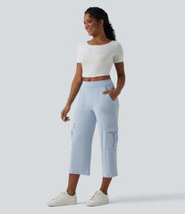 Halara Flex™ Mid Rise Straight Leg Cropped Casual Cargo Jeans with Pockets