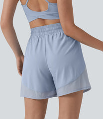 Breezeful™ High Waisted Drawstring Contrast Mesh Quick Dry Yoga Baggy Shorts 5'' with Pockets