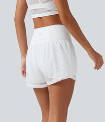 SoftlyZero™ QuickDry Crossover High Waisted 2-in-1 Eyelet Yoga Shorts 3'' with Pockets