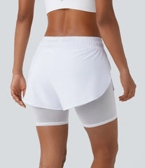 Breezeful™ Mid Rise Drawstring Contrast Mesh 2-in-1 Pocket Quick Dry Running Shorts