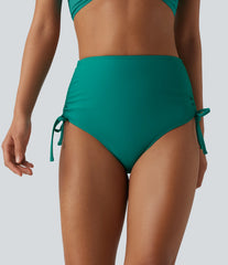 High Waisted Tummy Control Drawstring Ruched Bikini Bottom Swimsuit