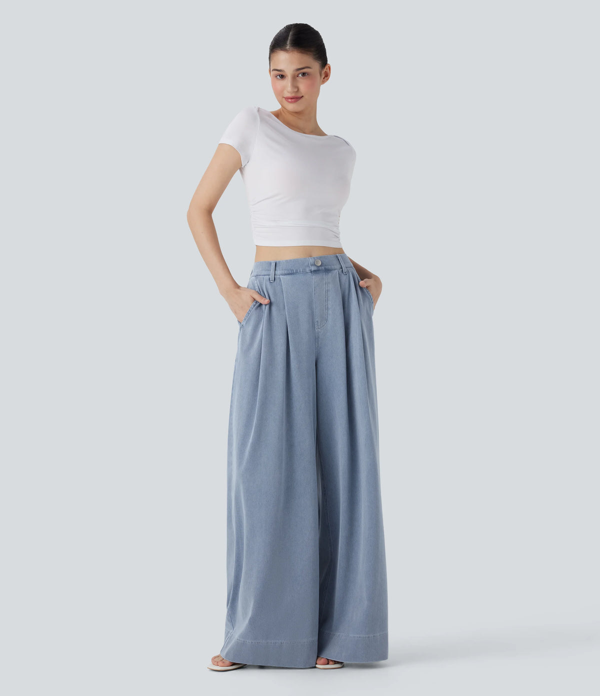 Halara Flex™ High Waisted Wide leg InstantCool Quick Dry Denim Casual Jeans with Pockets