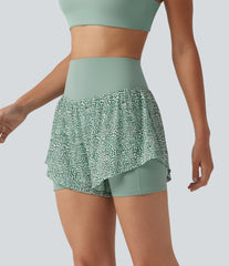 High-waisted Leopard Print 2-in-1 Running Baggy Shorts with Pockets
