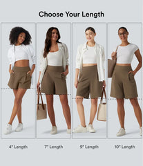 DayStretch High Waisted Pleated Work Bermuda Shorts 10'' with Pockets