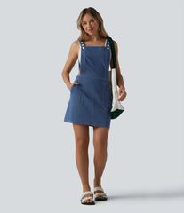 Halara Flex™ Square Neck Denim Mini Casual Dress with Pockets