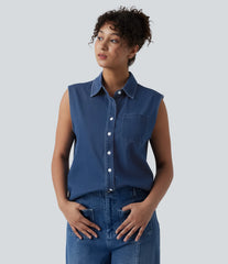 Halara Flex™ Sleeveless Denim Casual Shirt with Pocket