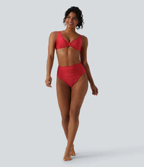 High Waisted Tummy Control Ruched Bikini Bottom Swimsuit
