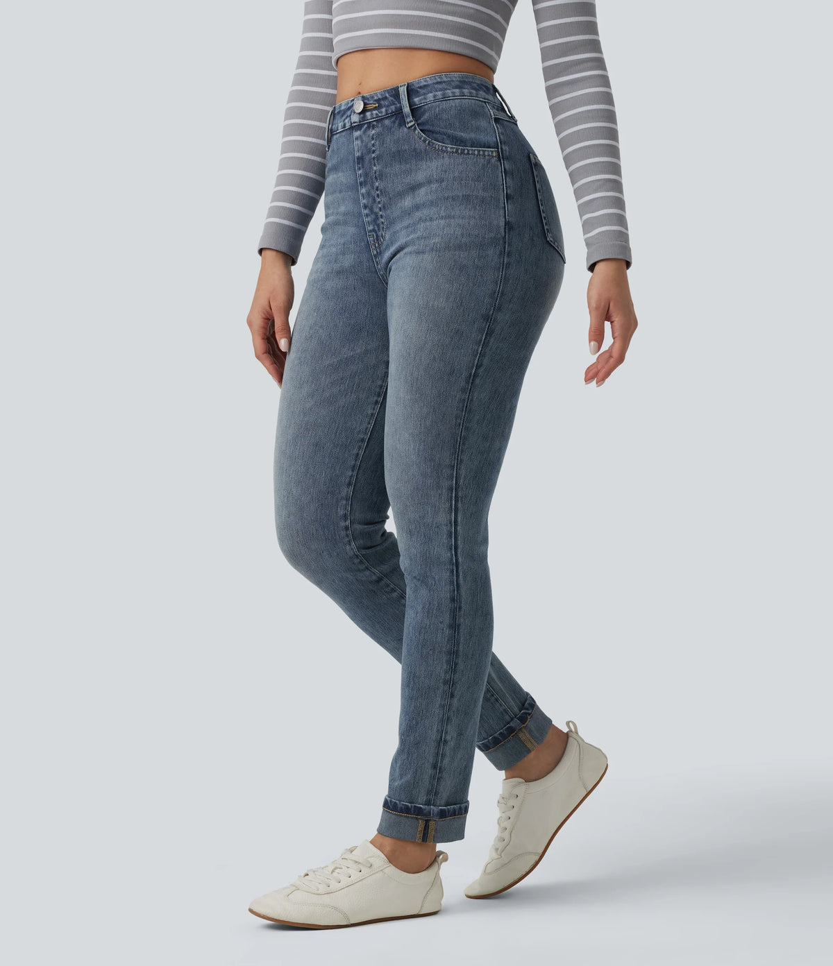 Halara Flex™ High Waisted Rolled Hem Casual Slim Jeans with Pockets
